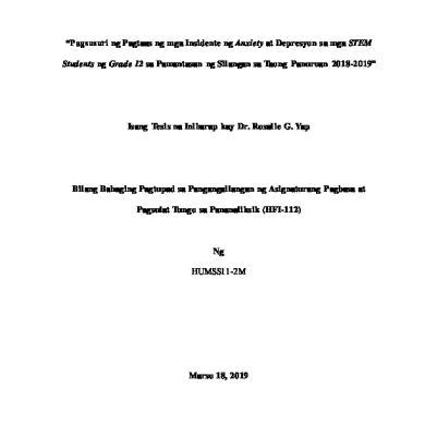 (PDF) Pagsusuri ng Pagtaas ng mga Insidente ng Anxiety at .